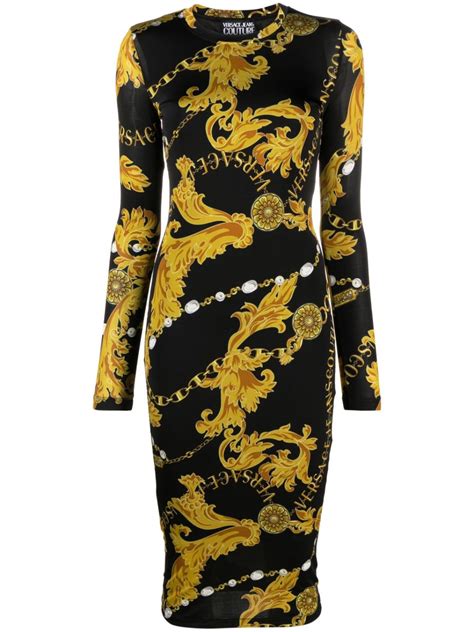 versace jeans couture scarf print slip dress|Versace Jeans maxi dress.